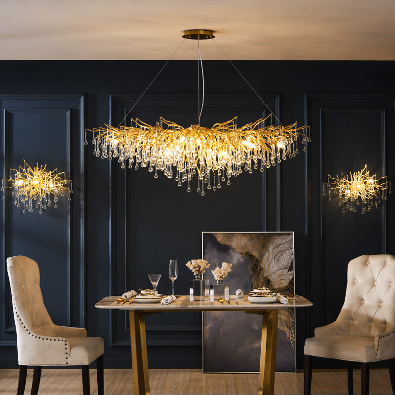 YUHUAQI BRAND Nordic Luxury Chandelier Gold Art Home Decor Glass Pendant Light for Living Room HQ-9319