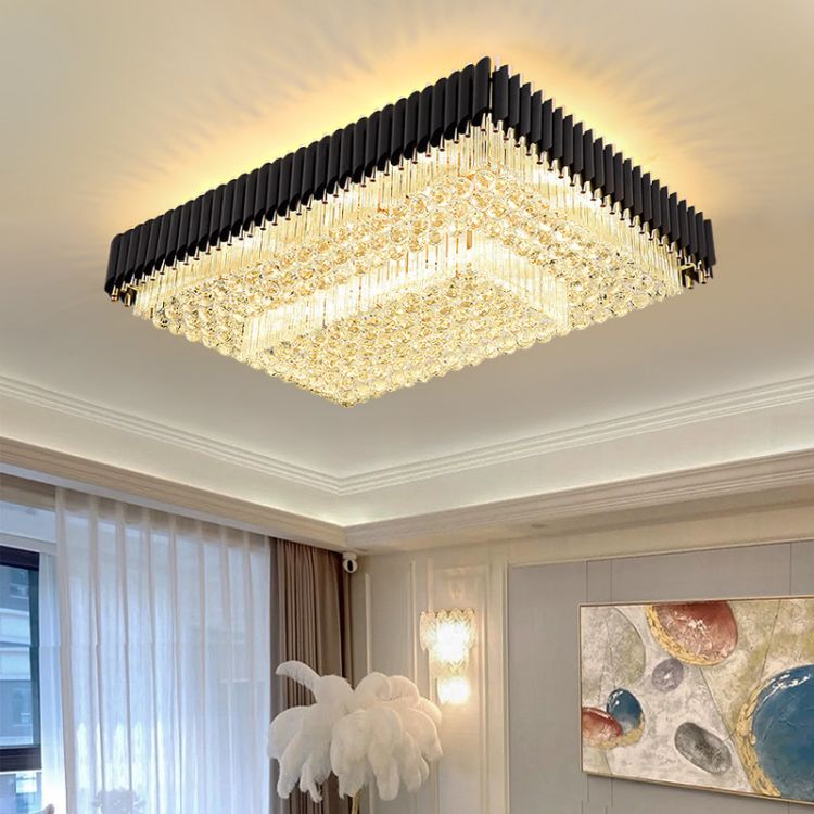 Large Hotel Decoration Lamp Villa Rectangle Luxury Ceiling Lights Modern Living Room Crystal Ball Pendant Chandelier Light