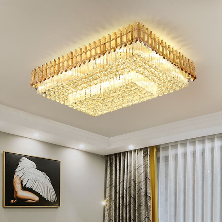 Factory Modern Villa Rectangle Glass Ceiling Lamp Luxury Hotel Hall Lights Crystal Pendant Restaurant decor Chandelier Light