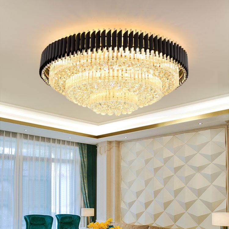 YUHUAQI Brand Golden Color Modern Luxury Large Round K9 Chandelier Crystal Pendant Light for Hotel Living Room HQ-89406