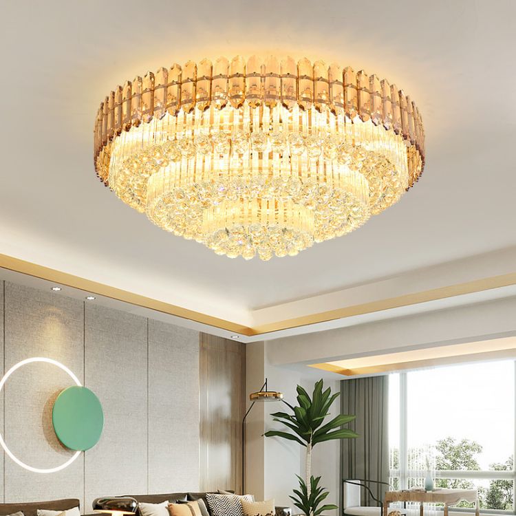 YUHUAQI Brand Luxury Modern LED Round Crystal Ceiling Pendant Light for Villa HQ-89409