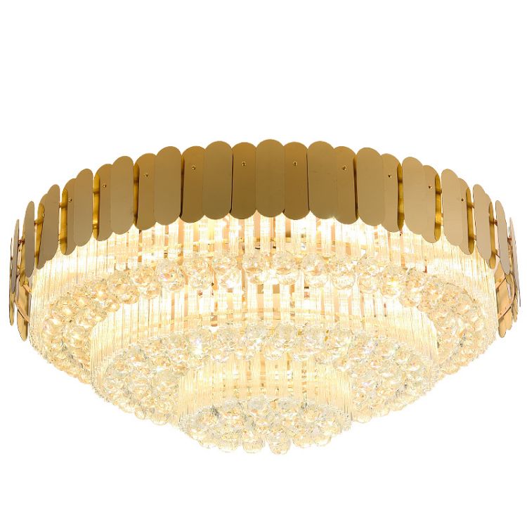 Modern Home Living Room Ceiling Lights Meeting Room Gold Metal K9 Crystal Hanging Light Round Chandelier Pendant Lamp